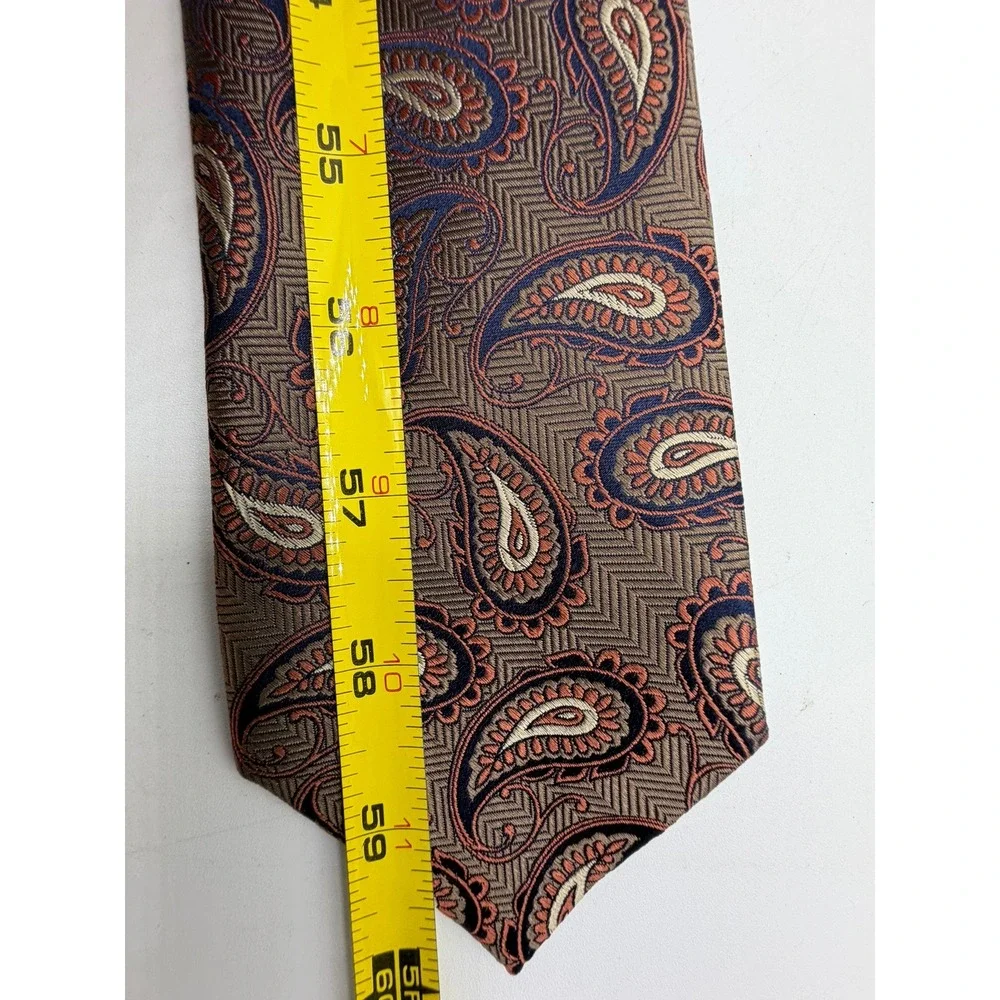 Jos. A. Bank Reserve Silk Tie Taupe Navy Copper Paisley Herringbone Necktie